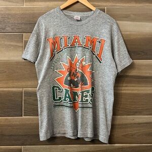 Vintage Distressed Rare Miami Hurricanes Mascot Grey T Shirt Large 90s Rare UM